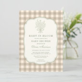 Invitation Fleur de bébé Shower bébé Gingham Neutre (Debout devant)