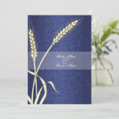 Invitation Fleur de blé mariage à crème bleue (Debout devant)