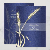 Invitation Fleur de blé mariage à crème bleue (Devant / Derrière)