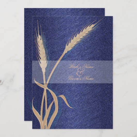 Invitation Fleur de blé mariage à crème bleue (Devant / Derrière)