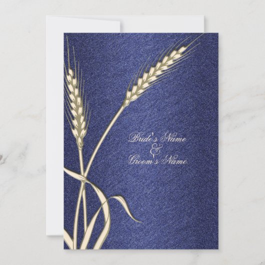 Invitation Fleur de blé mariage crème bleue (Devant)