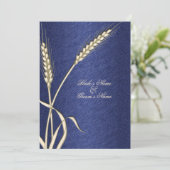 Invitation Fleur de blé mariage crème bleue (Debout devant)