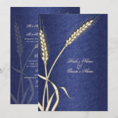 Invitation Fleur de blé mariage crème bleue (Devant / Derrière)