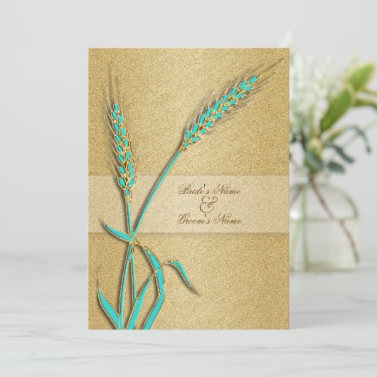 Invitation Fleur de blé mariage d'or d'Aqua (Debout devant)