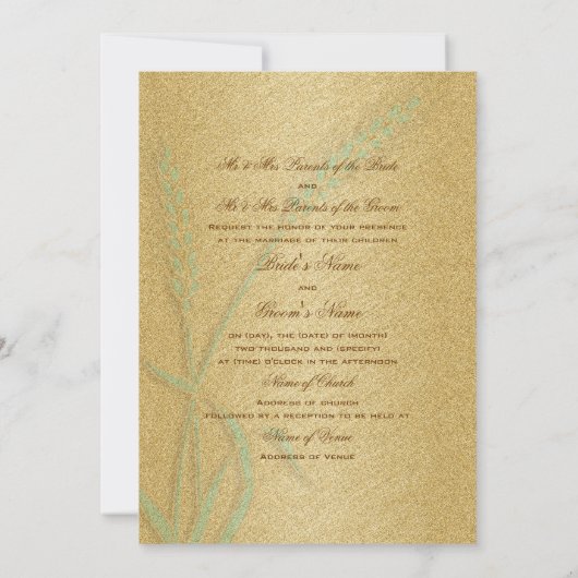 Invitation Fleur de blé mariage d'or d'Aqua (Dos)