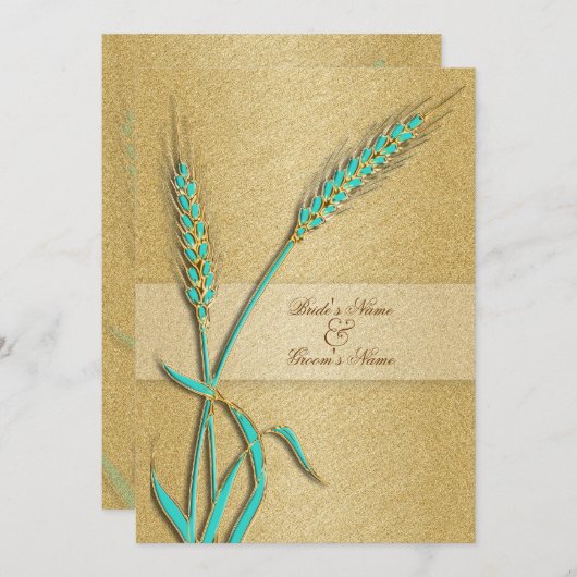 Invitation Fleur de blé mariage d'or d'Aqua (Devant / Derrière)