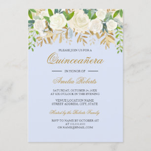 Invitation Fleur de bleu or Quinceanera aquarelle
