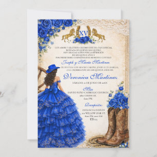 Invitation Fleur de Bleu Royal Espagnol 15 Ans Charra Western
