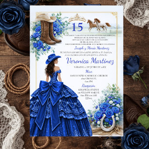 Invitation Fleur de bleu royal espagnol Charra Princess 15 An