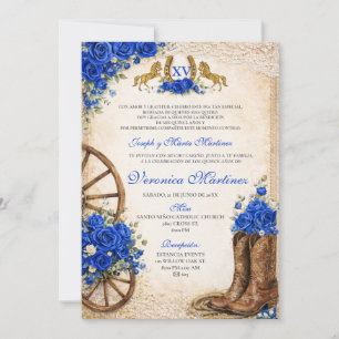 Invitation Fleur de Bleu Royal Espagnol Douce 15 Ans Western