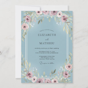 Invitation Fleur de Bleuet Rose Poussiéreuse Eucalyptus Maria