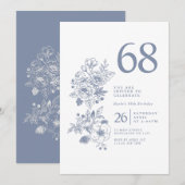 Invitation Fleur de Botanique Dusty Blue 68e Anniversaire (Devant / Derrière)