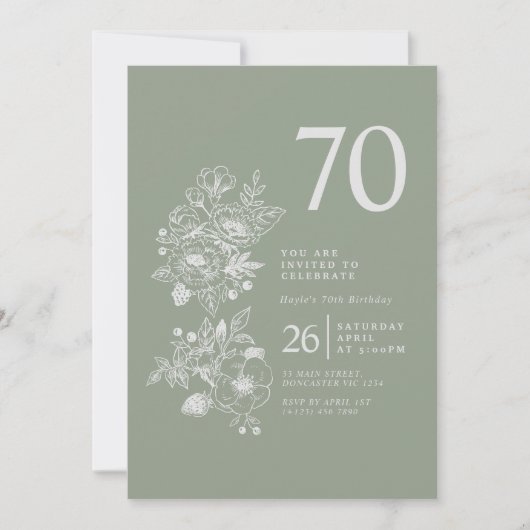 Invitation Fleur de Botanique Sage Vert 70e Anniversaire (Devant)