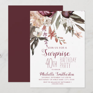 Invitation Fleur de Bourgogne Bohème Vintage 40e Anniversaire