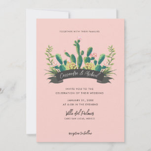 Invitation Fleur de Cactus du désert   Mariage rose