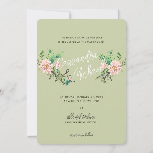 Invitation Fleur de Cactus du désert | Mariage rose (Devant)