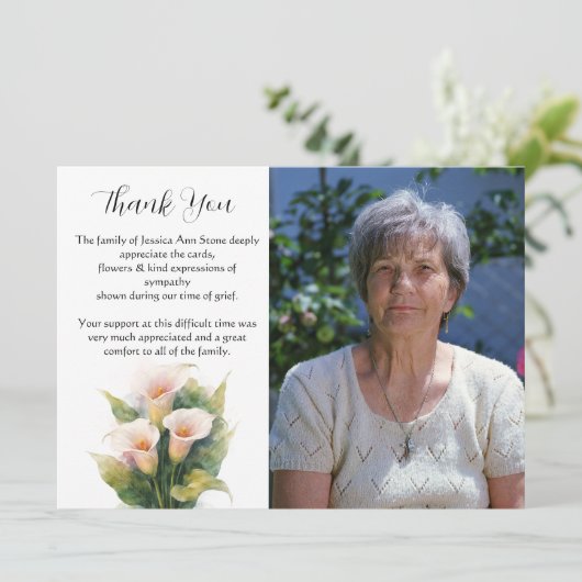 Invitation Fleur de calla Fleurir Funérailles Mort Merci  (Debout devant)