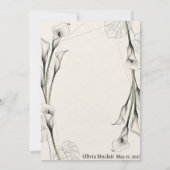 Invitation Fleur de calla monochrome et aquarelle de feuille (Dos)