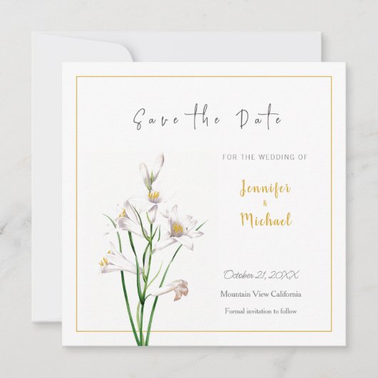 Invitation Fleur de calligraphie couleur or mariage Enregistr (Devant)