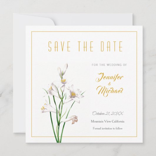 Invitation Fleur de calligraphie couleur or mariage Enregistr (Devant)