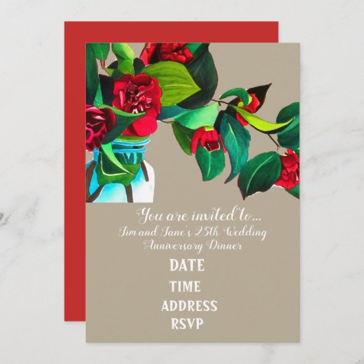 Invitation Fleur de Camellia mariage anniversaire (Devant / Derrière)