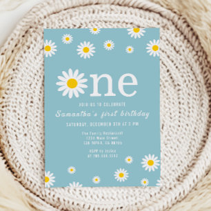 Invitation Fleur de Camomille Aquarelle Turquoise Premier Ann