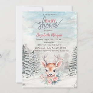Invitation Fleur de Cerf Nouveau-Né Forêt Neige Baby Shower