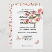 Invitation Fleur de cerise avec Mariage de papillons (Devant / Derrière)