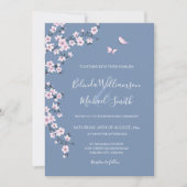 Invitation Fleur de cerise bleu Dusty | MARIAGE (Devant)