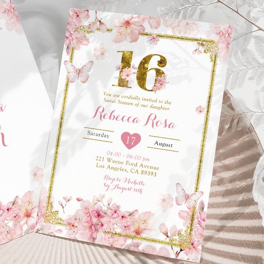 Invitation Fleur de cerise rose Fille Florale Royal Sweet 16