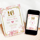 Invitation Fleur de cerise rose Fille Florale Royal Sweet 16