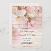 Invitation Fleur De Cerise Rose Florale Sur Le Bois (Devant / Derrière)