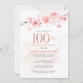 Invitation Fleur de cerise rose pâle 100e anniversaire (Devant)