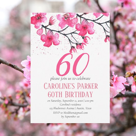 Invitation Fleur de cerise rose pâle 60e anniversaire Floral