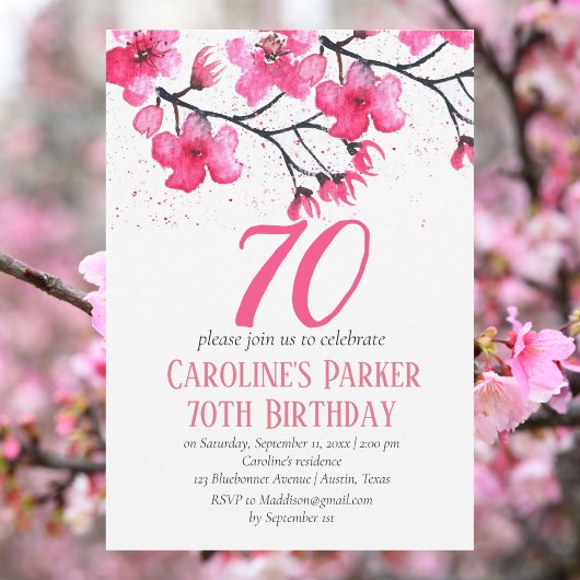 Invitation Fleur de cerise rose pâle 70e anniversaire Floral