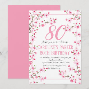 Invitation Fleur de cerise rose pâle 80e anniversaire Floral