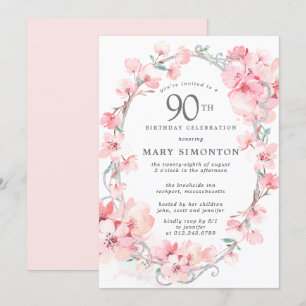 Invitation Fleur de cerise rose pâle 90e anniversaire