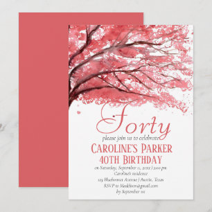 Invitation Fleur de cerise rose rousse 40e anniversaire Flora