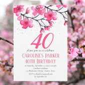 Invitation Fleur de cerise rose rousse 40e anniversaire Flora