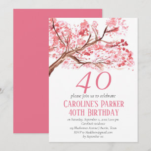 Invitation Fleur de cerise rose rousse 40e anniversaire Flora