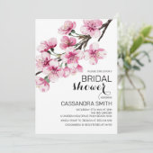 Invitation Fleur de cerise rose Sakura Fête des mariées verte (Debout devant)