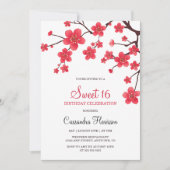 Invitation Fleur de cerise rouge fleurie Sakura 16e anniversa (Devant)
