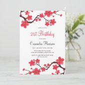 Invitation Fleur de cerise rouge florale Sakura 21e anniversa (Debout devant)