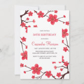 Invitation Fleur de cerise rouge sucrée Sakura Fleur Annivers (Devant)