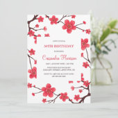 Invitation Fleur de cerise rouge sucrée Sakura Fleur Annivers (Debout devant)