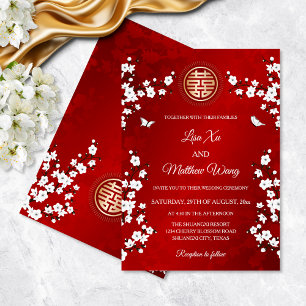 Invitation Fleur de Cerisier Blanche   Mariage Chinois Rouge