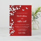 Invitation Fleur de cerisier blanche rouge | Mariage (Debout devant)
