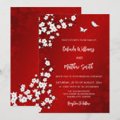 Invitation Fleur de cerisier blanche rouge | Mariage (Devant / Derrière)