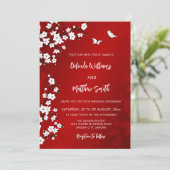 Invitation Fleur de cerisier blanche rouge | Mariage (Debout devant)