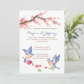 Invitation Fleur de cerisier d'aquarelle avec BlueBirds (Debout devant)